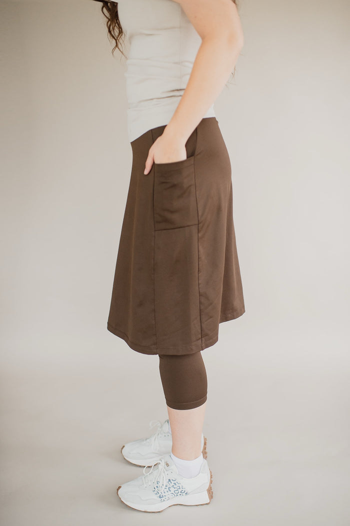 Final Sale 3/4 Length Athletic Skirt - Chocolate