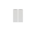 Two tall, rectangular Gammel Low Bookcase Door Set panels in WHITE, each featuring slim horizontal handles at the top and standing side by side against a plain white background—ideal for pairing with an eco-friendly bookcase crafted from recycled materials.
