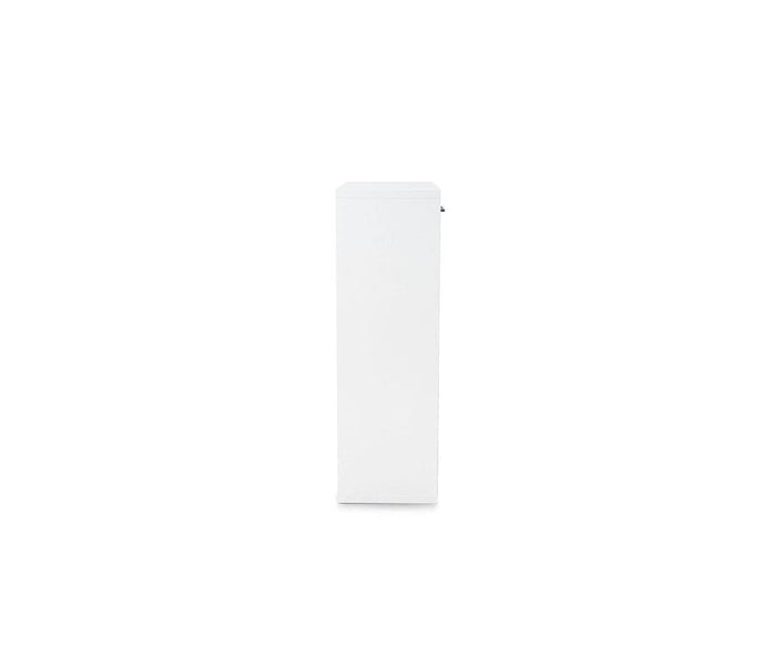 The Gammel Low Bookcase with Doors in white, featuring a tall, rectangular design, stands upright against a plain white background and is photographed from the front.