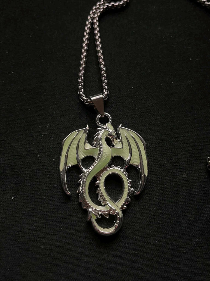 Glowing Dragon Necklace | Fluorescent Wyvern Pendant | Halloween Jewelry