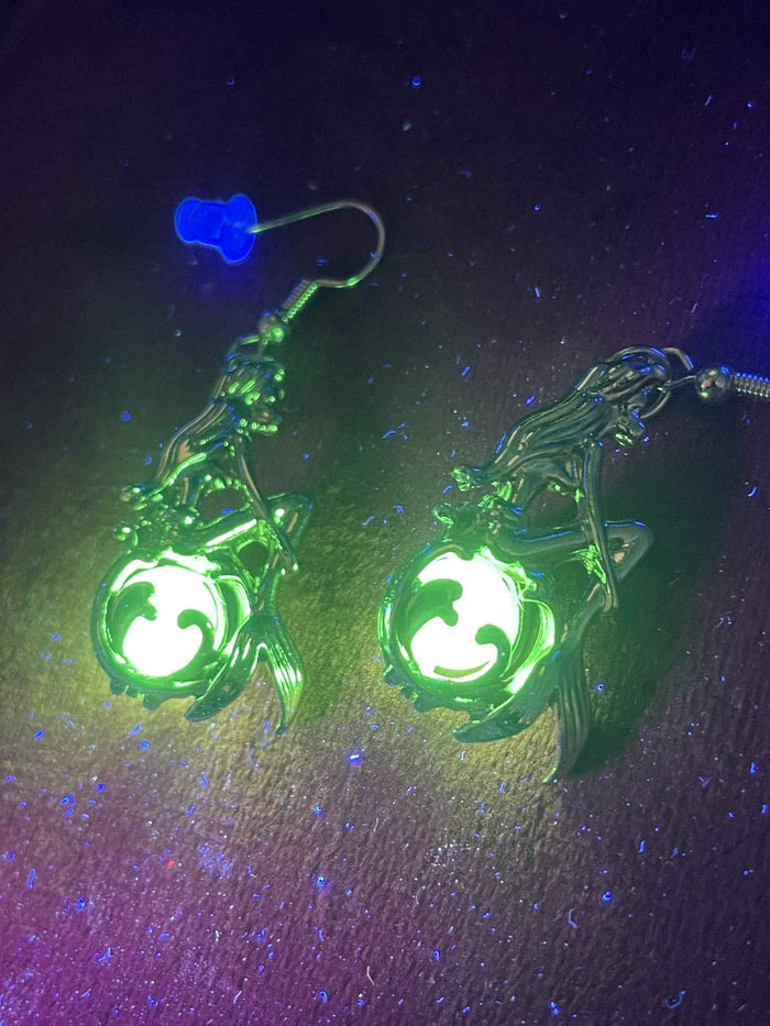 Glowing Green Earrings (Mermaid) | Fairycore Siren | Luminous Jewelry