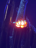 Glowing Orange Fire Ring | Flower Metal Frame | Glow in the Dark | Adjustable Jewelry