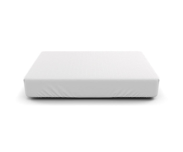 A plain, white, rectangular mattress is shown against a white background, viewed from the front—perfect for pairing with the Hälsa Sleep™ Ultra Mattress Protector to ensure long-lasting comfort and protection.