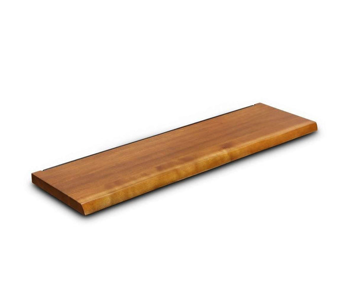 The Hasse 35″ Shelf is a rectangular wooden shelf with a smooth finish, featuring slightly beveled edges and a clean look with no visible brackets or hardware, blending modern minimalism and classic design. It is displayed against a white background.