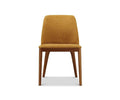 Front view of the Hendrick Dining Chair with a cushioned seat and Scotch upholstered backrest, featuring timber brown wooden legs and a durable frame, set against a white background.