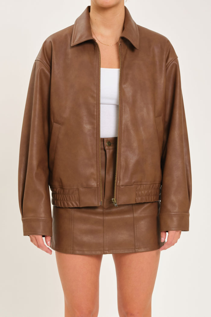 Icon Alt Leather Bomber in Vintage Sable