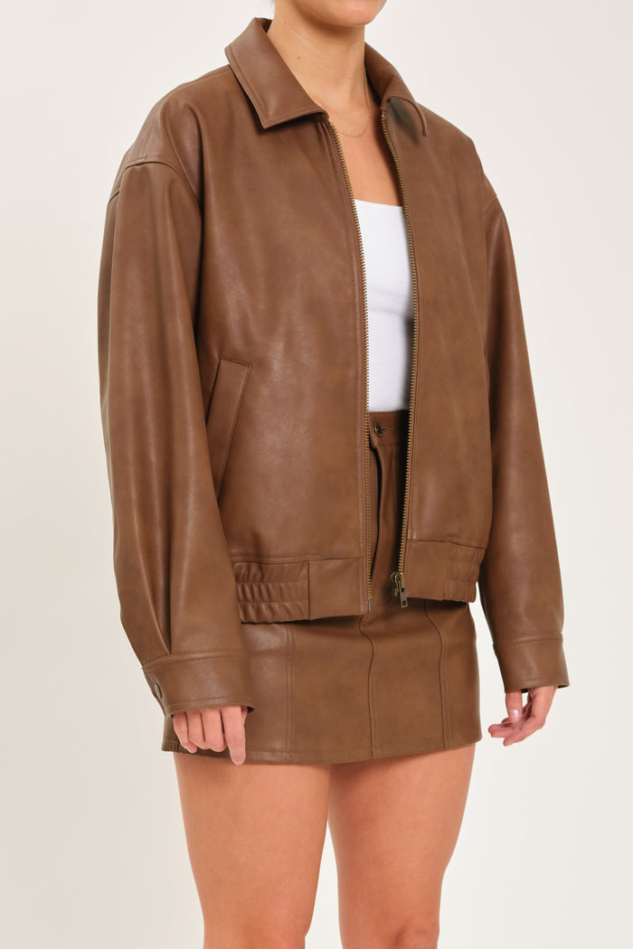Icon Alt Leather Bomber in Vintage Sable