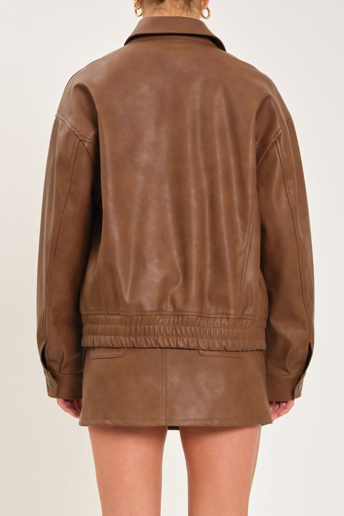 Icon Alt Leather Bomber in Vintage Sable