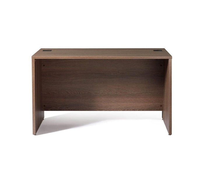A sleek Inari 47″ Desk in cool brown, featuring a closed back panel and two cable management holes on the top corners, is photographed against a white background—an ideal piece of modern office furniture for any workspace.