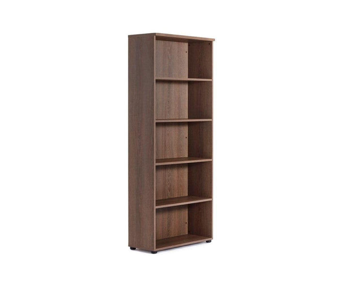 The Inari High Bookcase is a tall, modern wooden bookshelf with five adjustable shelves, standing upright against a plain white background—perfect for adding stylish storage to any office.