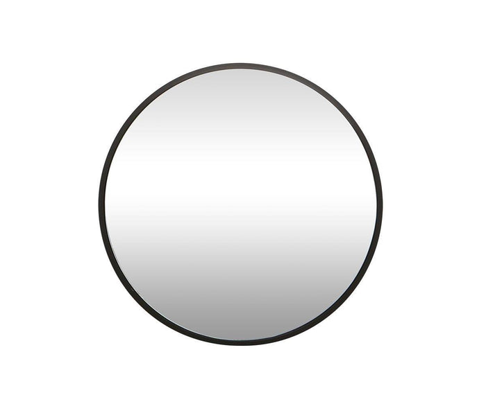A contemporary accent piece, the Janelle 36″ Round Mirror showcases a sleek black frame and minimalist round design, perfect for enhancing any space.
