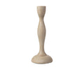 Introducing the Jolene Candlestick, a handcrafted candle holder in elegant Mango Wood. Featuring a smooth, curved silhouette and a round base, this piece stands upright against a white background.