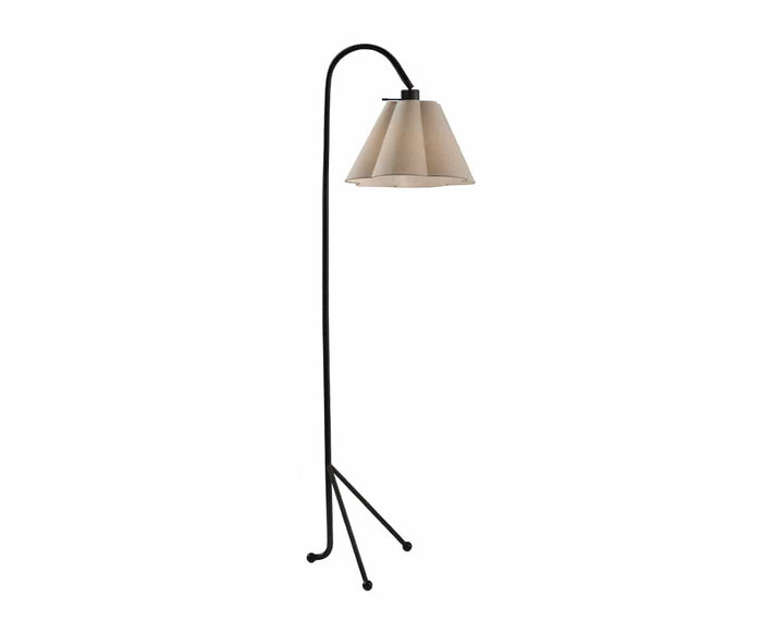With its sleek black curved stand, three-legged base, and a modern cone-shaped shade, the Kendra Floor Lamp adds stylish contemporary illumination to any living space.