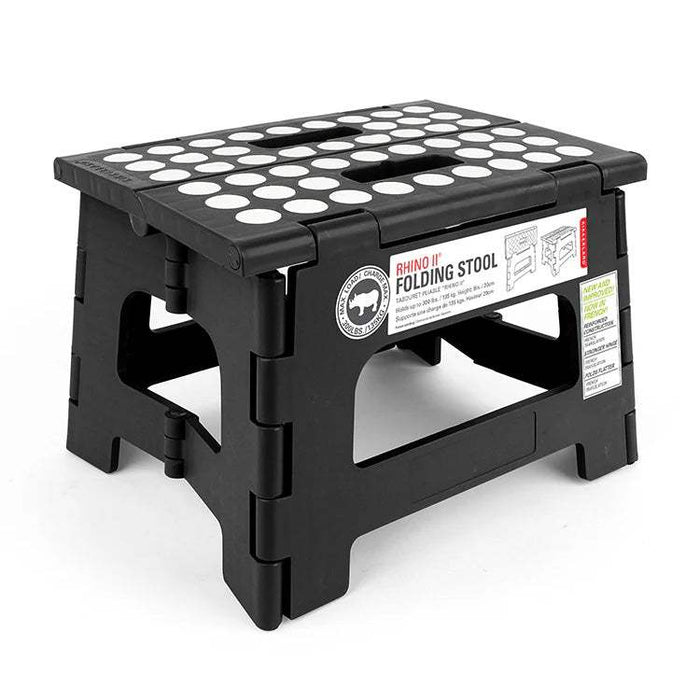 Kikkerland Rhino II Step Stool with reinforced construction and rubberized grips folding flat for easy storage