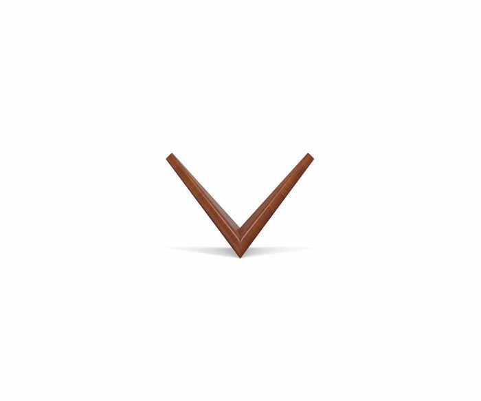 A walnut Lanson V Shelf—a wooden chevron or downward-pointing V shape—sits on a white background with a faint shadow beneath it, reminiscent of geometric bookshelf designs or floating v-shelves.