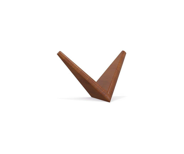 The Lanson V Shelf is a minimalist wooden book stand, featuring two angled panels that form a V shape, reminiscent of floating v-shelves. Crafted from solid poplar wood with a smooth, polished finish, it is designed to hold books open and is pictured against a plain white background.