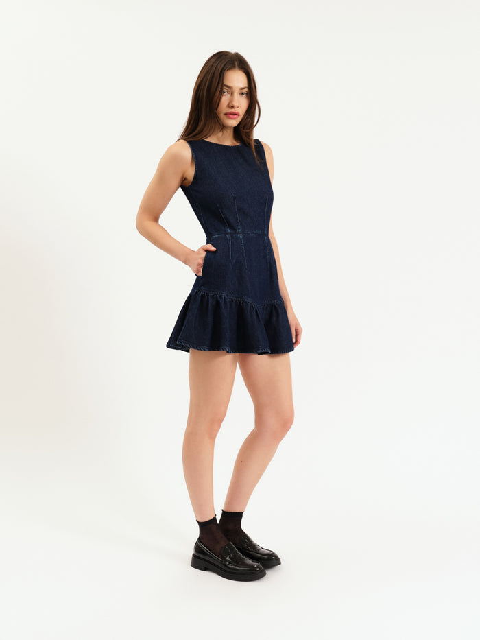 Laurel Ruffle Dress in Moonlight Rinse