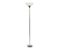 A tall, modern Liatris Floor Lamp in satin steel with a slim pole, a matching base, and a white upward-facing bowl-shaped lampshade.