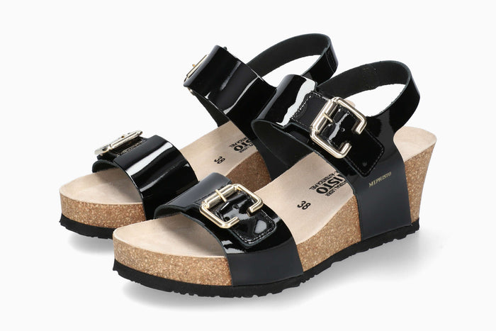 Lissandra Mephisto Women's Wedge Sandals Black Patent Side