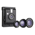 Lomo'Instant Camera with three interchangeable lenses including wide angle, fisheye, and portrait attachments