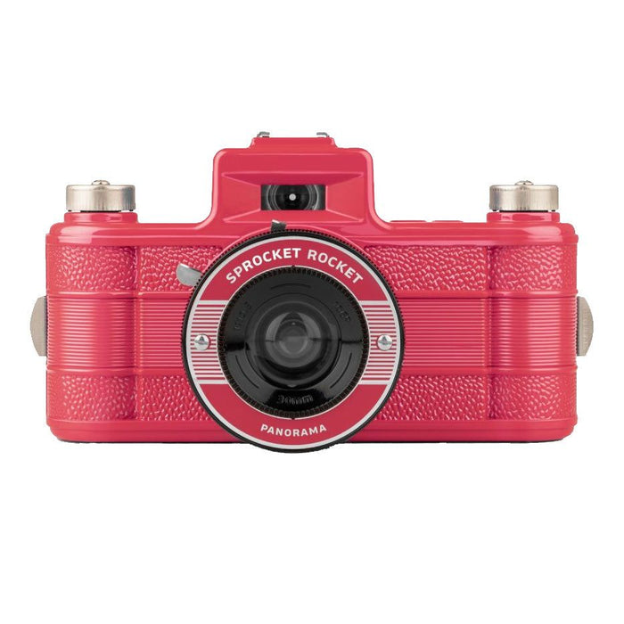 Lomography Sprocket Rocket wide-angle 35mm film camera showing sprocket holes and dual winding knobs