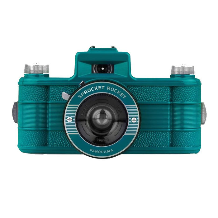 Lomography Sprocket Rocket wide-angle 35mm film camera with dual winding knobs and sprocket panoramic effect