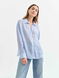 Lotus Back Tie Long Sleeve Shirt in Castle Stripe