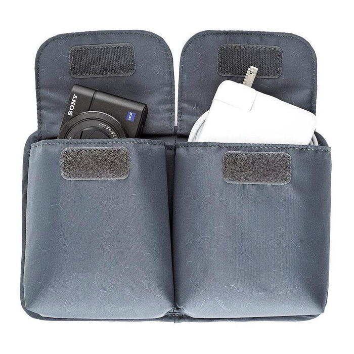 Lowepro GearUp Case Large gray dual pocket electronics organizer with camera and charger inside