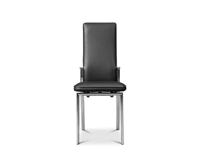 The Lykke High Back Dining Chair in Black showcases a tall, padded backrest and seat for exceptional comfort, supported by sleek metal legs and displayed against a plain white background.