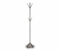 The Merremia Coat Rack features a sleek silver finish with a round base and six hooks arranged in pairs at varying heights. This minimalist coat rack is the ideal modern entryway organizer for any contemporary space.