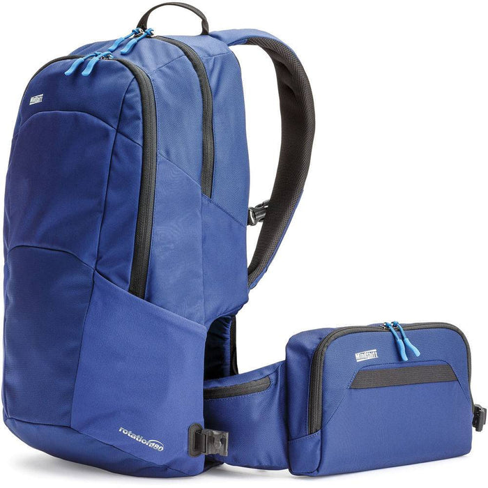 MindShift Rotation180° Travel Away backpack with rotating concealed beltpack for secure, quick access to travel essentials in blue