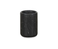 The Mirco Black Marble Vessel, featuring subtle white veining and a sleek cylindrical silhouette, stands upright against a white background—an elegant decor accent that doubles as a stylish micro vessel for your essentials.