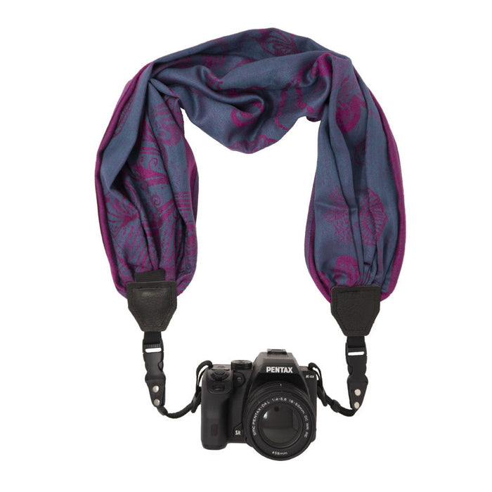 Stylish My Fave Camera Scarf Strap with quick release buckle and leather-reinforced ends