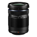 The OM System M.Zuiko 40-150mm f4-5.6 R ED mirrorless lens in black on a white background