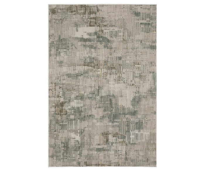 The Oriental Weaver Mallory / MAL03 Rug in Beige/Multi features an abstract, textured pattern with irregular shapes and lines in earthy tones. Power-loomed from space-dyed polypropylene, this rectangular area rug offers a modern, distressed appearance.
