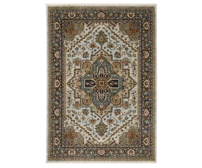 The Oriental Weavers Aberdeen / 1144W Rug showcases a rectangular Persian-inspired design with an elaborate floral and geometric central medallion in brown and multi-toned hues, accented by ornate borders featuring detailed patterns that bring a touch of boho charm.