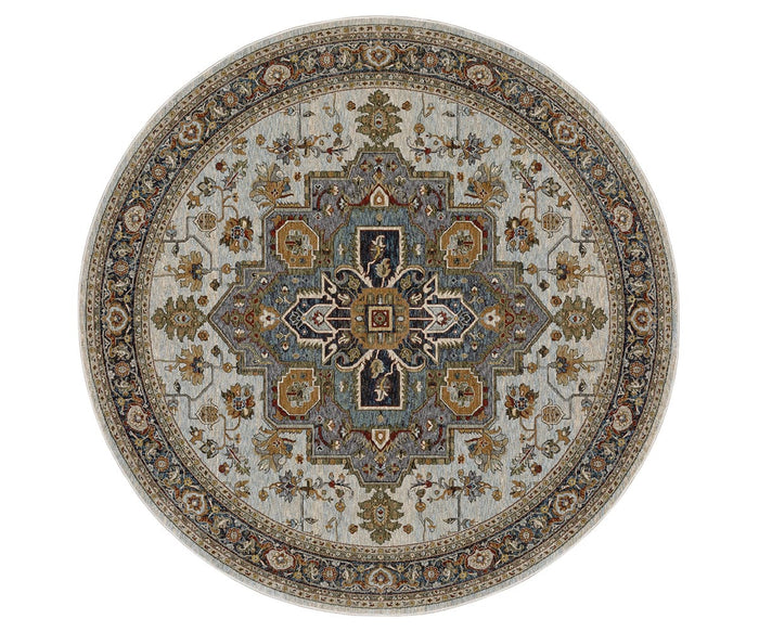 A round, ornate Oriental Weavers Aberdeen / 1144W Rug in brown and multi-toned hues features an intricate floral and geometric pattern with a detailed central medallion and decorative border, bringing Persian-inspired elegance and subtle boho charm to any space.