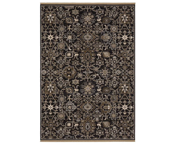 The Oriental Weavers Acacia / ACA05 Rug is a rectangular area rug in brown/multi tones, featuring an intricate, symmetrical traditional design with floral and geometric motifs. Woven on an Axminster loom, this elegant piece brings timeless style to any space.