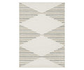 The Oriental Weavers Cambria / 4927C Rug in Beige/Multi features a rectangular shape with a light background highlighted by diagonal diamond motifs and thin, uneven black stripes running horizontally across the surface. This modern space-dyed polyester rug showcases eye-catching geometric patterns for a contemporary touch.