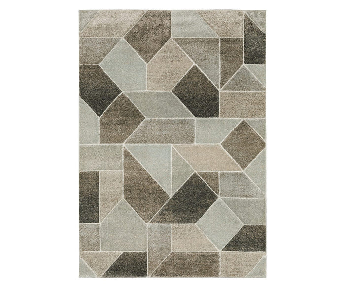 Oriental Weavers Cambria / 4L Rug in Brown/Multi showcases an abstract geometric pattern with rectangles, triangles, and parallelograms in a contemporary design. Made from soft polypropylene yarn, this high-pile rectangular rug combines comfort and modern style for your space.