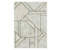 Rectangular Oriental Weavers Cambria / 5569B Rug featuring an abstract geometric pattern with intersecting lines and shapes in muted tones of beige and multi-colors. Crafted from durable polypropylene yarn, the rug’s background showcases a textured, woven appearance.