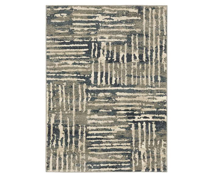 Rectangular Oriental Weavers Carson / 745C Rug in a Brown/Multi colorway, featuring an abstract linear pattern with irregular horizontal and vertical lines that create a textured, modern look. This contemporary area rug offers a stylish accent to any space with its subtle blend of colors and eye-catching design.