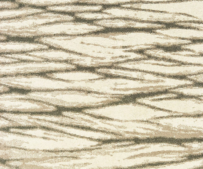 The Oriental Weavers Carson / 9671C Rug showcases a beige and cream surface highlighted by irregular, wavy grayish lines that evoke the look of natural stone or sand. This contemporary rug is crafted from durable polypropylene, offering a soft abstract texture designed for lasting style and resilience.