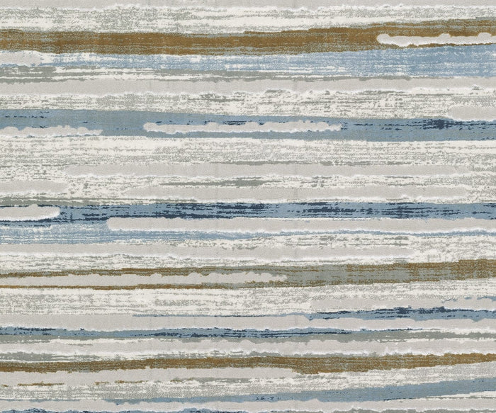 Featuring an abstract pattern of horizontal brush strokes in blue, gray, white, and tan, the Oriental Weavers Easton 4514E Rug from the Easton Collection combines a watercolor-inspired or textured fabric look with durable polypropylene construction—offering both style and resilience for any space.