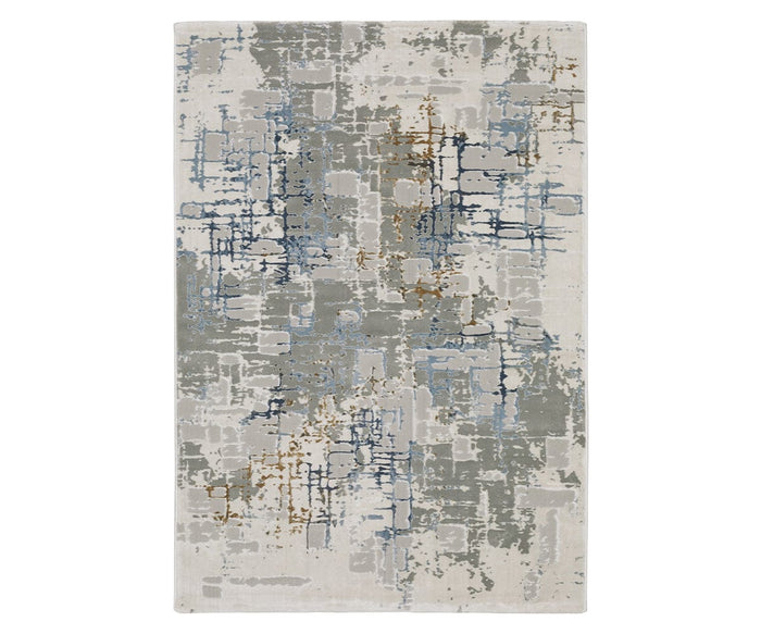 The Oriental Weavers Easton 8111X Rug from the Easton Collection showcases a multi-color palette and features overlapping rectangular and linear abstract patterns. Power-loomed from polypropylene, this rug offers a modern, textured appearance.