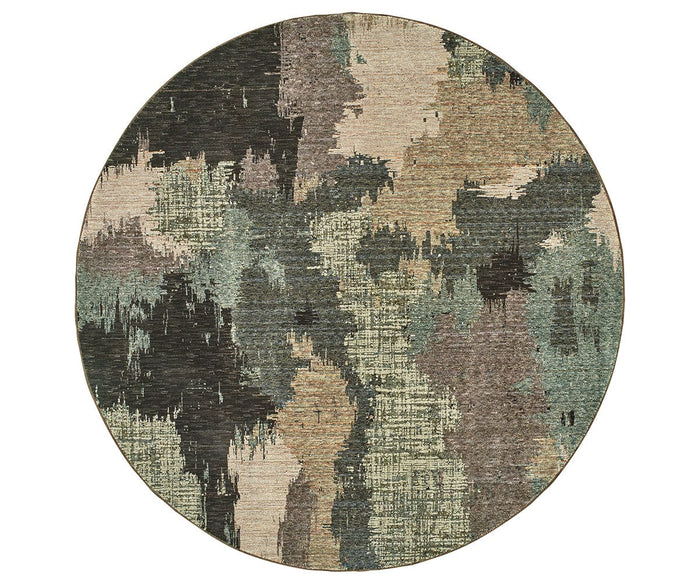 The Oriental Weavers Evolution 8011B Rug is a round piece from the Evolution Collection, showcasing an abstract brushstroke pattern in a multi-color palette of green, beige, black, and brown that evokes the look of a camo or forest landscape. Crafted from durable nylon, this rug is easy to maintain—making it an ideal choice for busy households seeking both style and practicality.