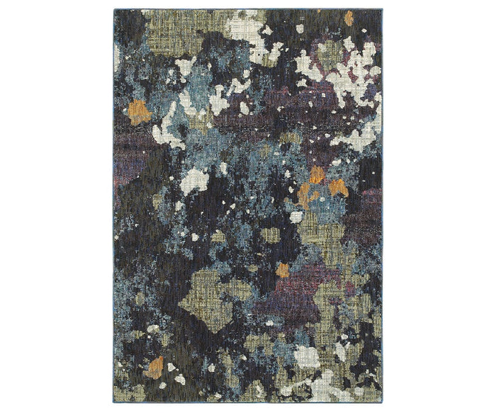 The Oriental Weavers Evolution / 8029A Rug features a painterly mix of blue, black, white, yellow, and purple splotches for an abstract look. Part of the Evolution Collection and colored in “Multi,” this durable nylon rug is machine-woven to ensure long-lasting quality and style.