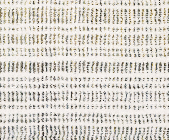 Rows of short, vertical, dark and light brushstrokes on a white background form a repetitive, irregular grid pattern that evokes the contemporary appeal of the Oriental Weavers Galileo GAL02 Rug. The design’s visual texture is reminiscent of the dense pile found in this luxurious microfiber polyester rug.