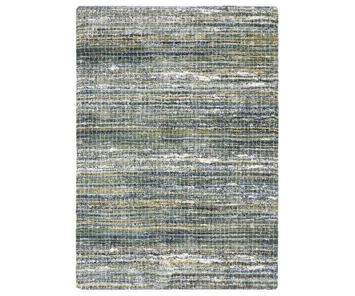 The Oriental Weavers Galileo / GAL07 Rug features a rectangular shape with a textured, woven design in a multi-colored palette. Accented by subtle horizontal stripes, this rug is crafted from soft microfiber polyester in a dense pile, providing both comfort and durability for any space.