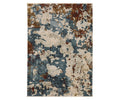The Oriental Weavers Hayden / HAY01 Rug features a rectangular shape with an abstract, splattered design in a blend of blue, cream, rust, and beige colors. Crafted from space-dyed polyester in a multi-color palette, this rug adds modern style and durable softness to any room.